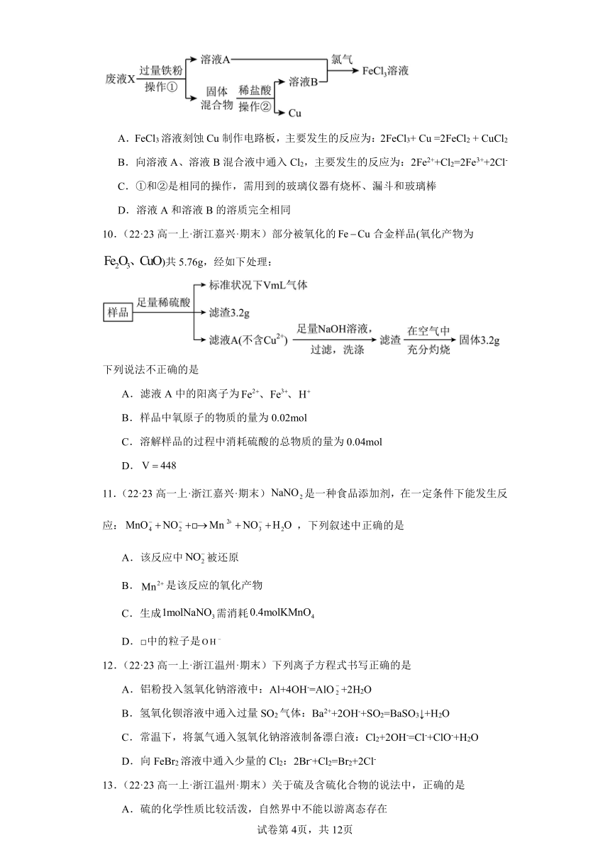 2022-2023学年高一化学上学期期末试题汇编【苏教版化学期末】-06硫与环境保护（含解析）