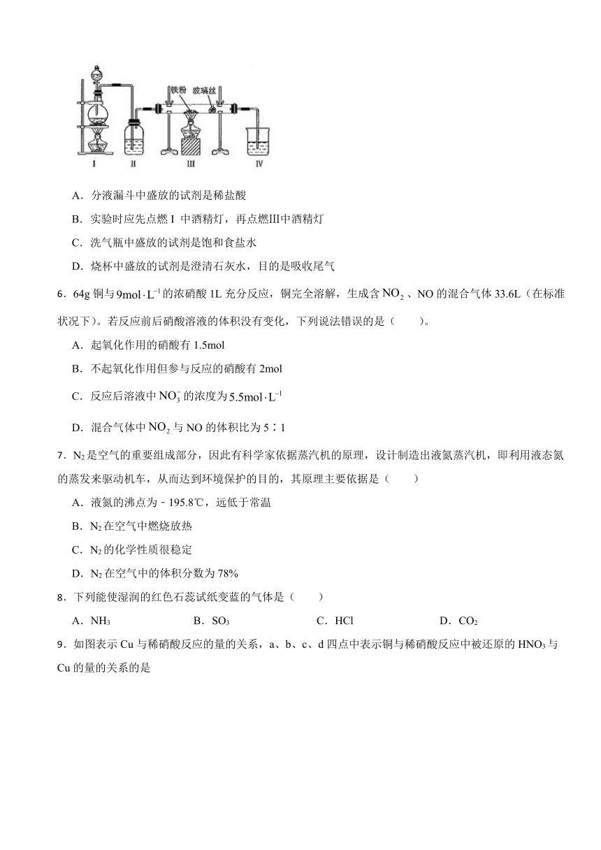 3.3 氮的循环 同步训练（含解析）2023-2024学年高一上学期化学鲁科版（2019）必修第一册