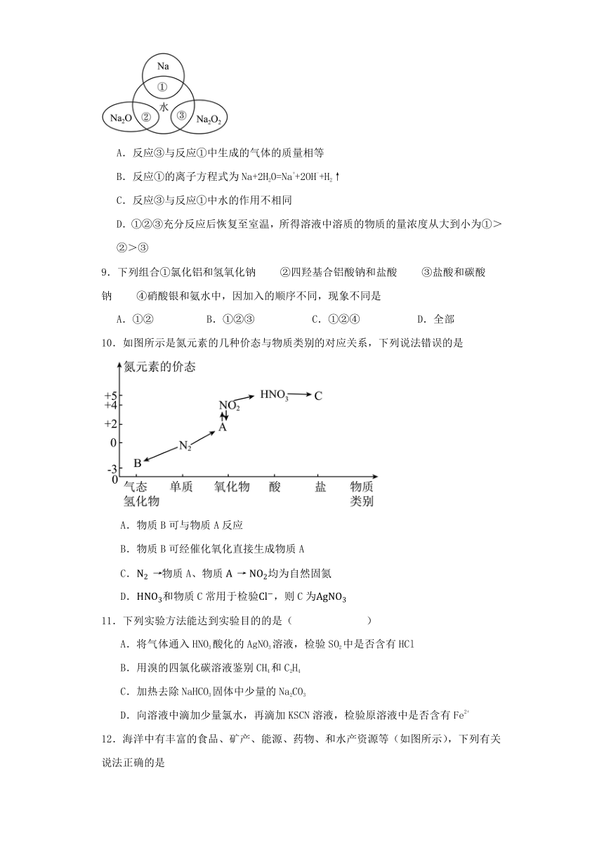 专题3  从海水中获得的化学物质 同步练习（含答案） 2023-2024学年高一上学期化学苏教版（2019）必修第一册