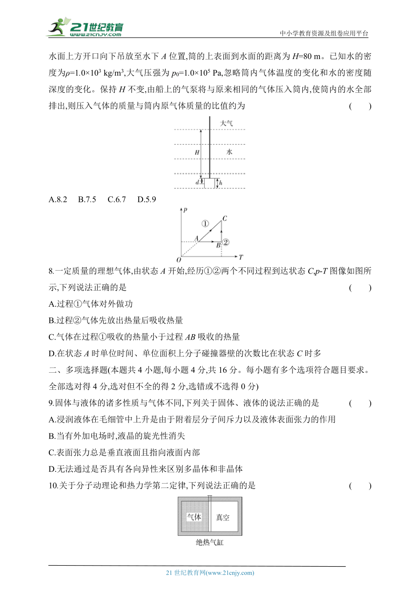 2024鲁科版高中物理选择性必修第三册同步练习--期中学业水平检测