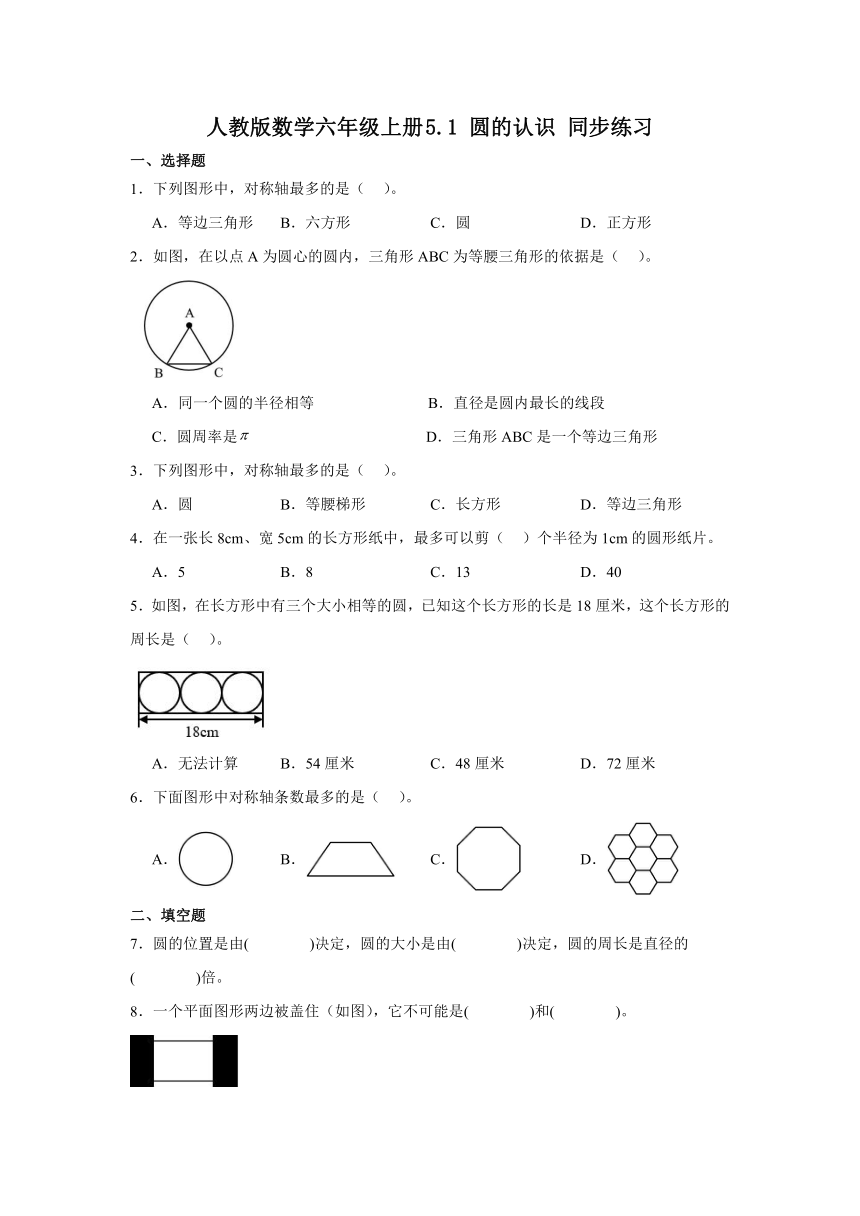 人教版数学六年级上册5.1 圆的认识 同步练习（无答案）