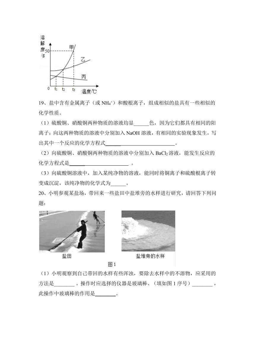 2023—2024学年鲁教版（五四学制）化学九年级全一册第3单元 海水中的化学 期中复习练习(含答案)