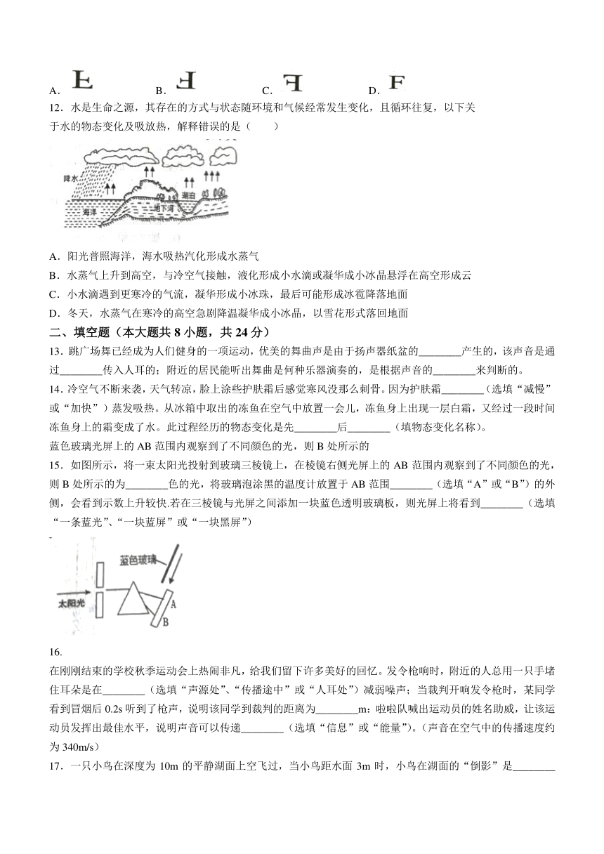 江苏省盐城市阜宁县2023-2024学年八年级上学期11月期中物理试题（含答案）