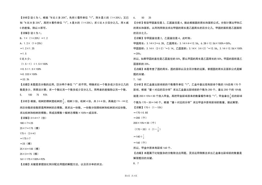 2023-2024学年人教版小学数学六年级上册第六单元《百分数（一）检测卷》拓展卷 A3卷（含答案）