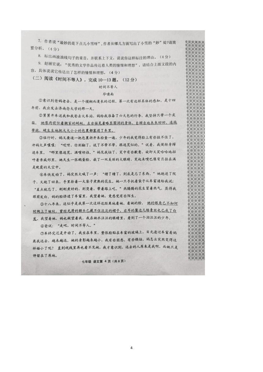 河南省洛阳市洛宁县2023-2024学年七年级上学期11月期中考试语文试题（图片版含答案）