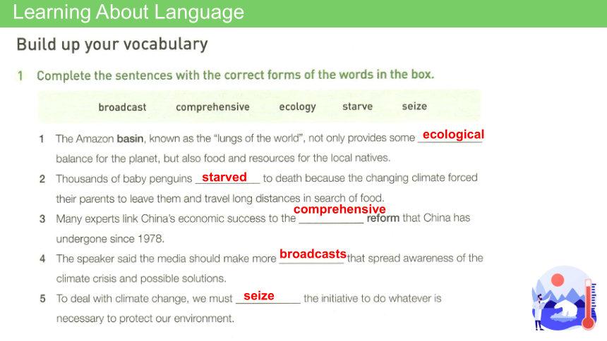 人教版（2019）选择性必修 第三册Unit 3 Environmental Protection  Learning About Language 课件(共13张PPT)