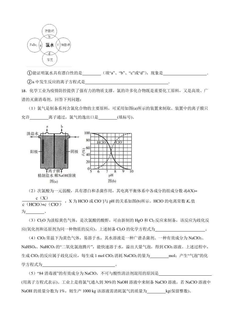 3.1 氯气及氯的化合物 同步练习 （含解析）2023-2024学年高一上学期化学苏教版（2019）必修第一册