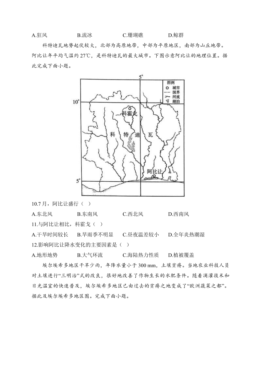 3.2气压带、风带与气候 练习——2023-2024学年高二地理鲁教版（2019）选择性必修1（含解析）