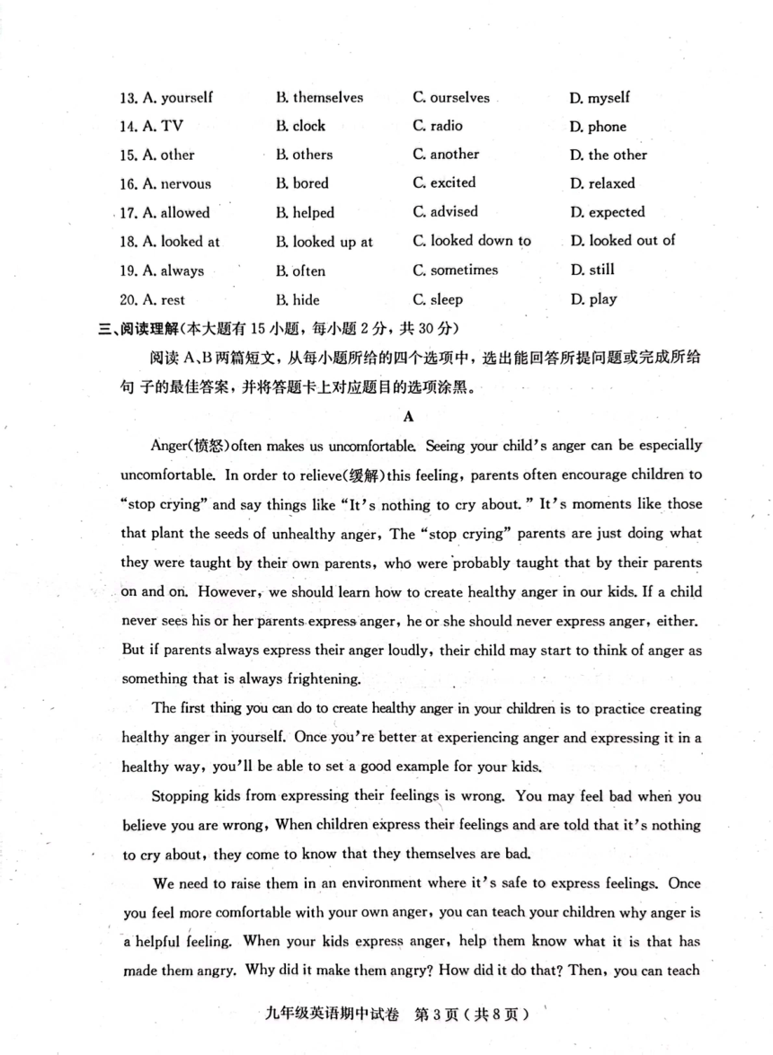 广东省茂名市电白区2023-2024学年九年级上学期期中考试英语试题（PDF版，无答案）