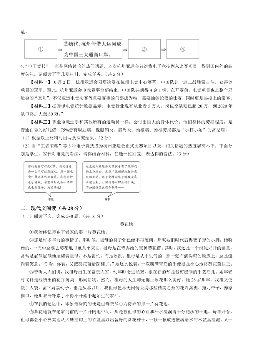 河南省平顶山市叶县2023-2024学年七年级上学期期中语文试题（含答案）