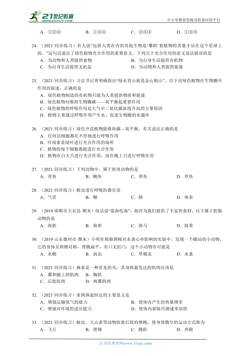 2023-2024学年初中生物济南版七年级上册期末试卷（答案+解析）.docx