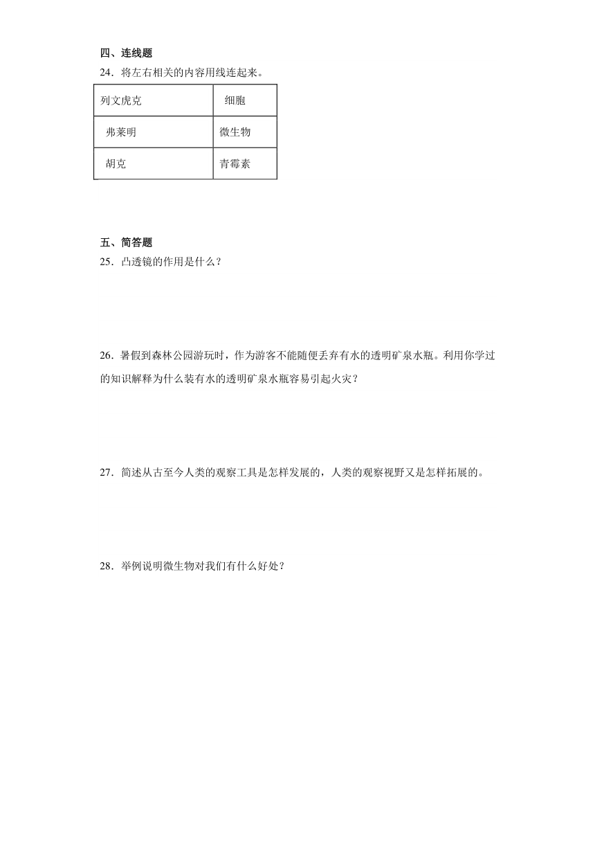 教科版六年级上册科学第一单元微小世界综合训练（含答案）