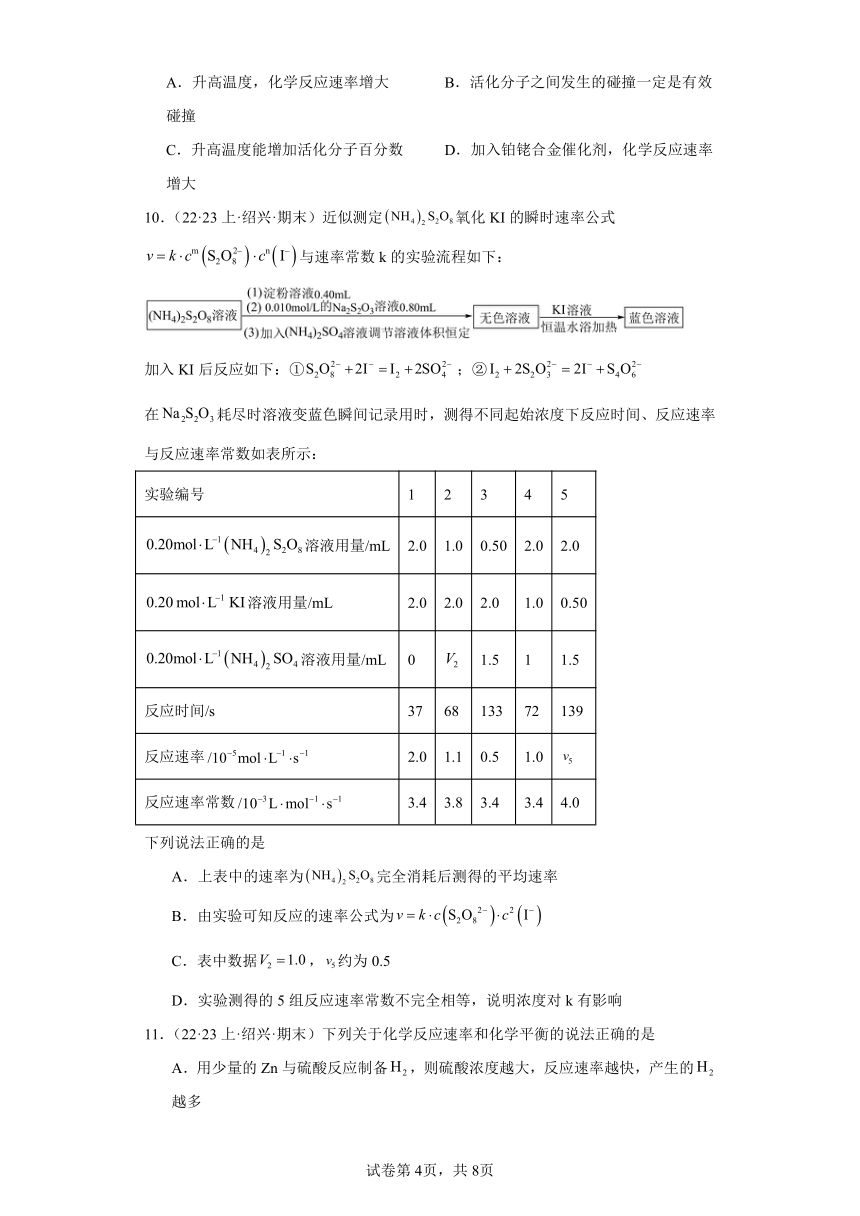 2022-2023学年高二化学上学期期末试题汇编【苏教版化学期末】-03金属的腐蚀与防护、化学反应（含解析）