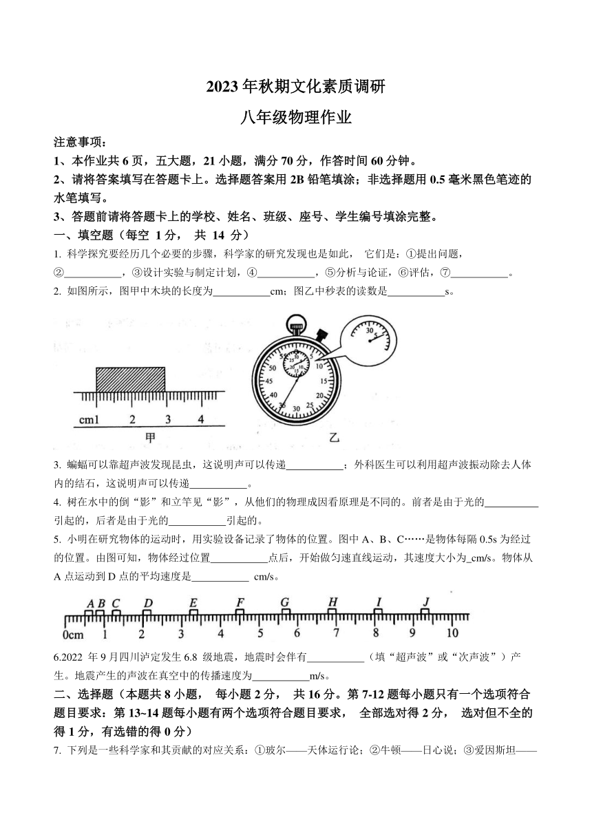 河南省南阳市西峡县2023-2024学年八年级上学期11月期中物理试题（含答案）