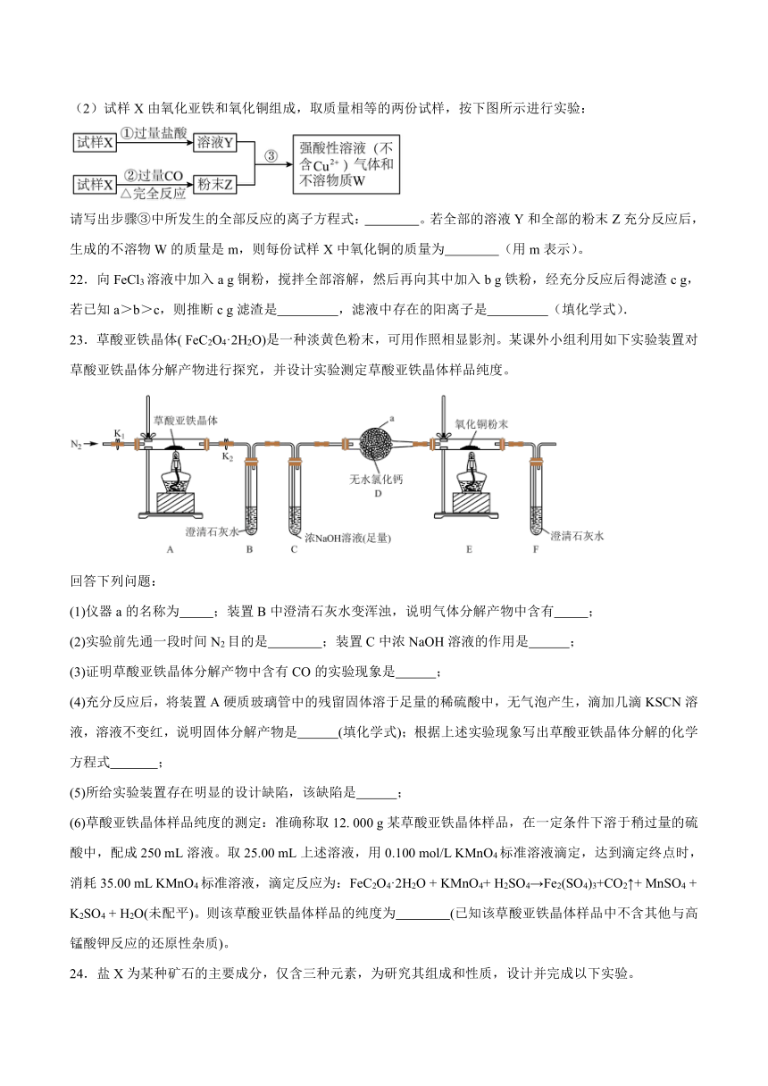 第三章 铁金属材料 测试题（含解析） 2023-2024学年高一上学期化学人教版（2019）必修第一册