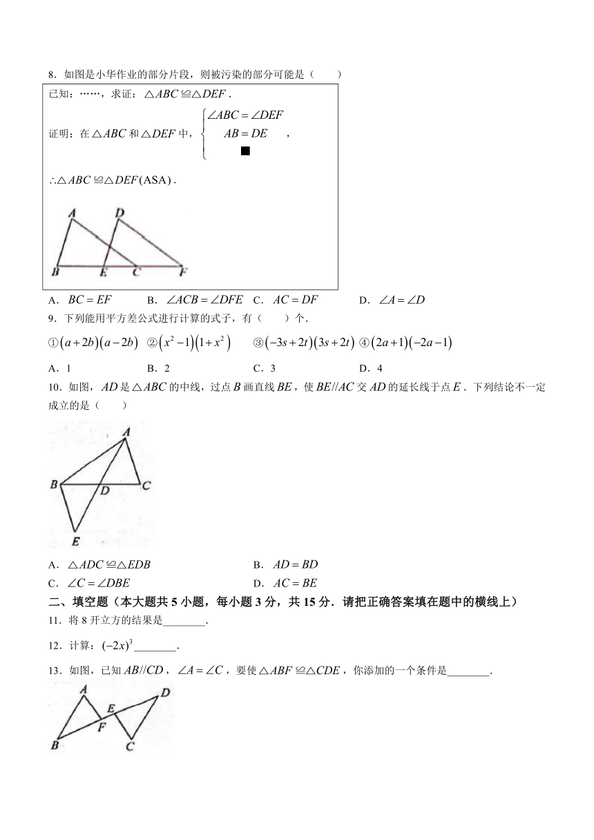 河南省南阳市社旗县2023-2024学年八年级上学期期中数学试题（含答案）