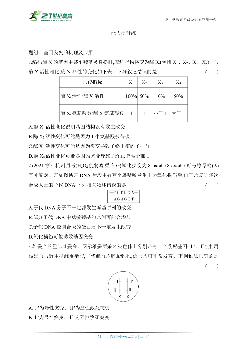 浙科版（2019）高中生物必修2同步练习题：4.1 基因突变可能引起性状改变（含解析）