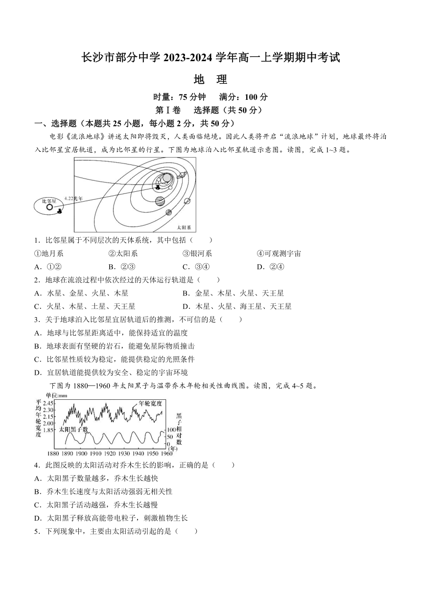 湖南省长沙市湖南师范大学附属中学2023-2024学年高一上学期期中考试地理试题（含答案）