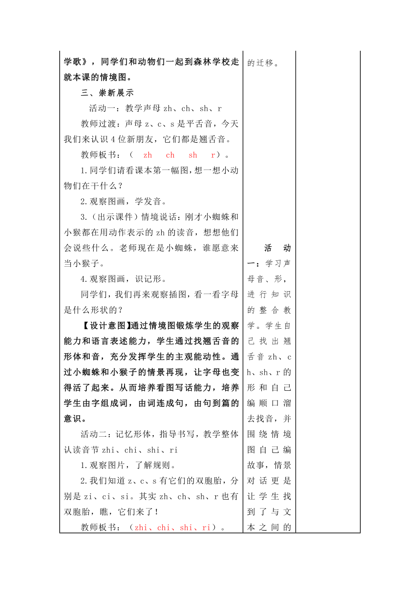 8 Zh Ch Sh R 教学设计 表格式 21世纪教育网 二一教育