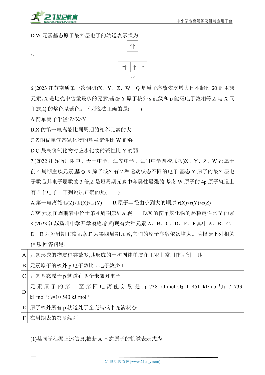 2024苏教版高中化学选择性必修2同步练习题--第2章 原子结构与元素性质拔高练（含解析）