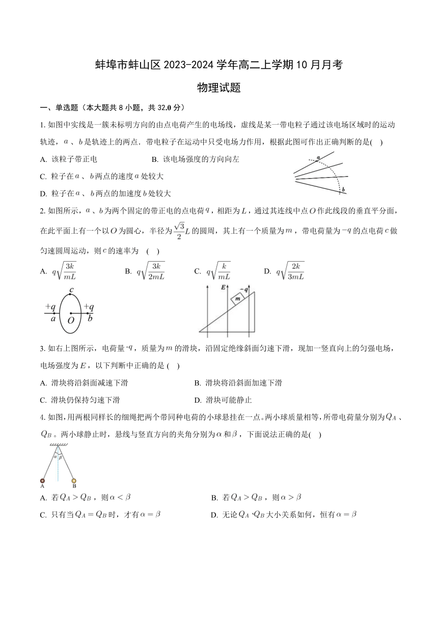 安徽省蚌埠市蚌山区2023-2024学年高二上学期10月月考物理试题（含答案）