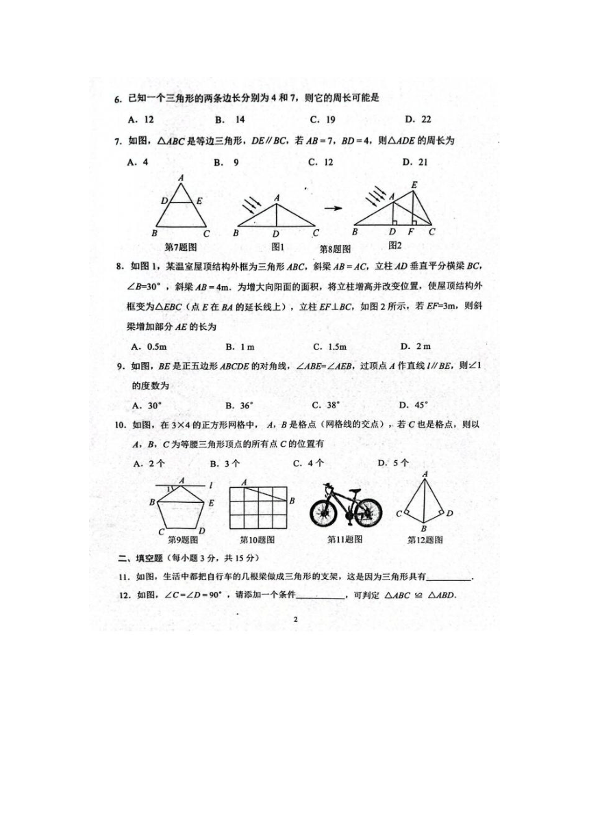 河南省周口市西华县2023-2024学年八年级上学期11月期中考试数学试题（图片版，含答案）