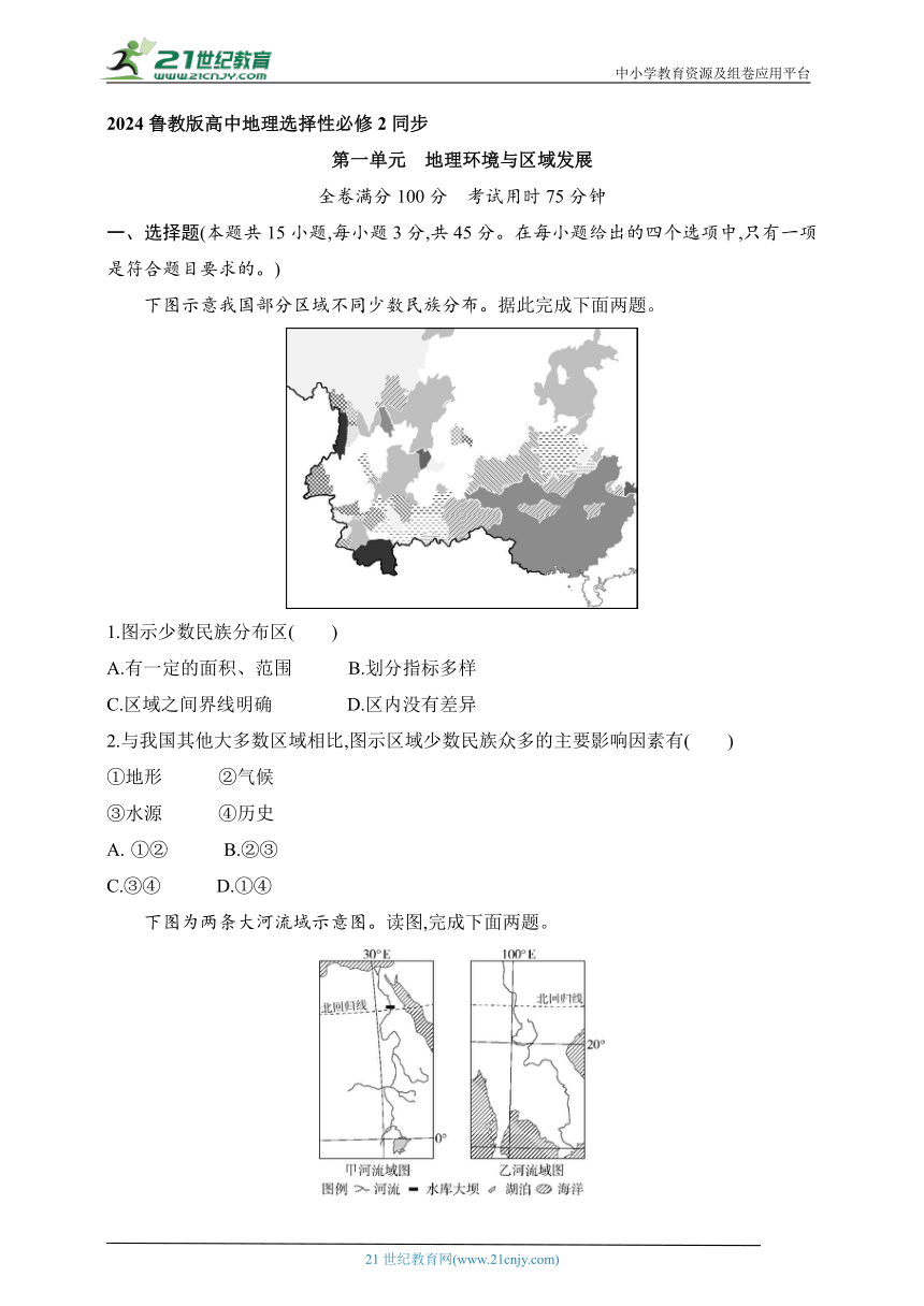 2024鲁教版高中地理选择性必修2同步练习题--第一单元　地理环境与区域发展（含解析）