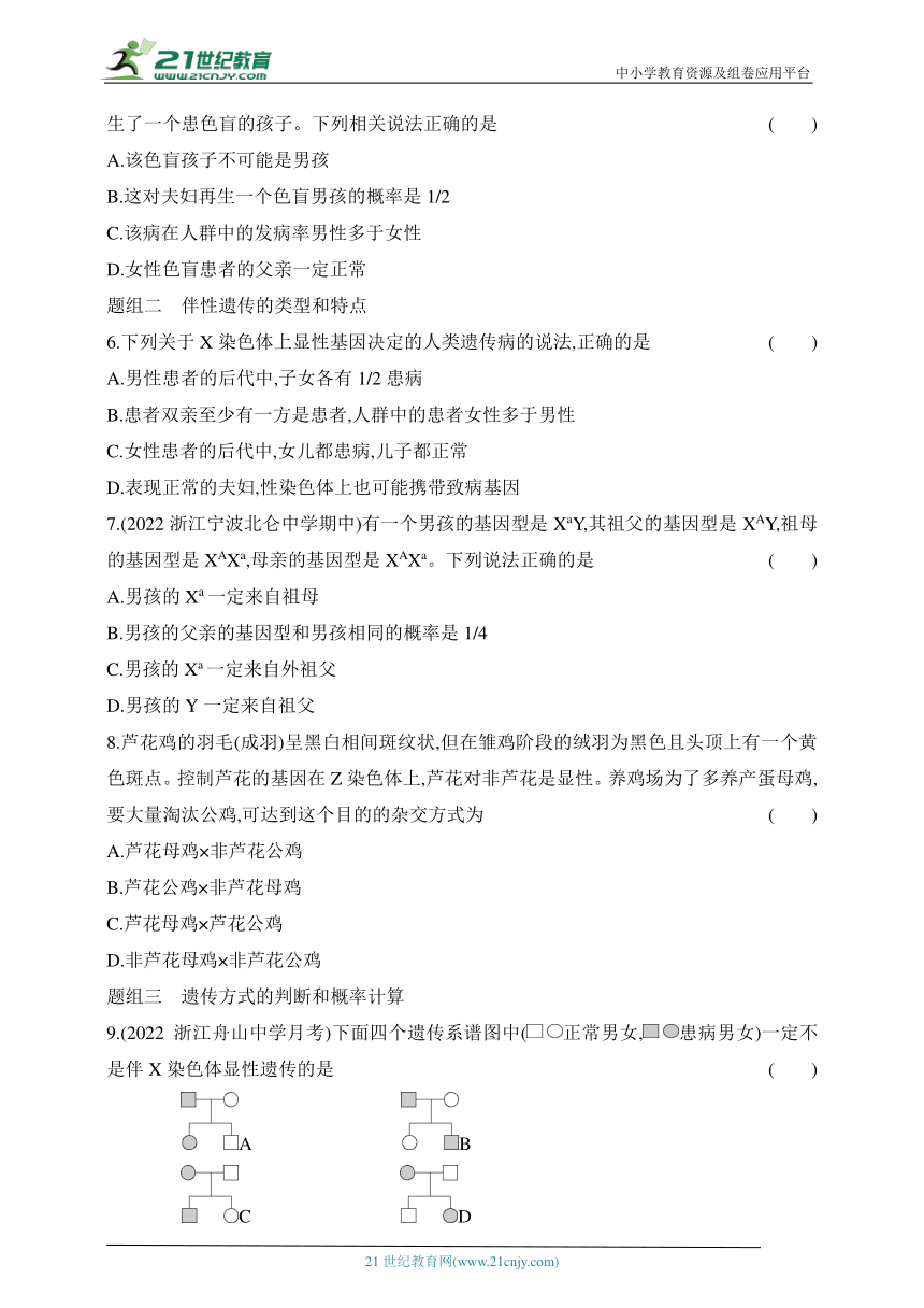 浙科版（2019）高中生物必修2同步练习题：2.3 性染色体上基因的传递和性别相关联（含解析）