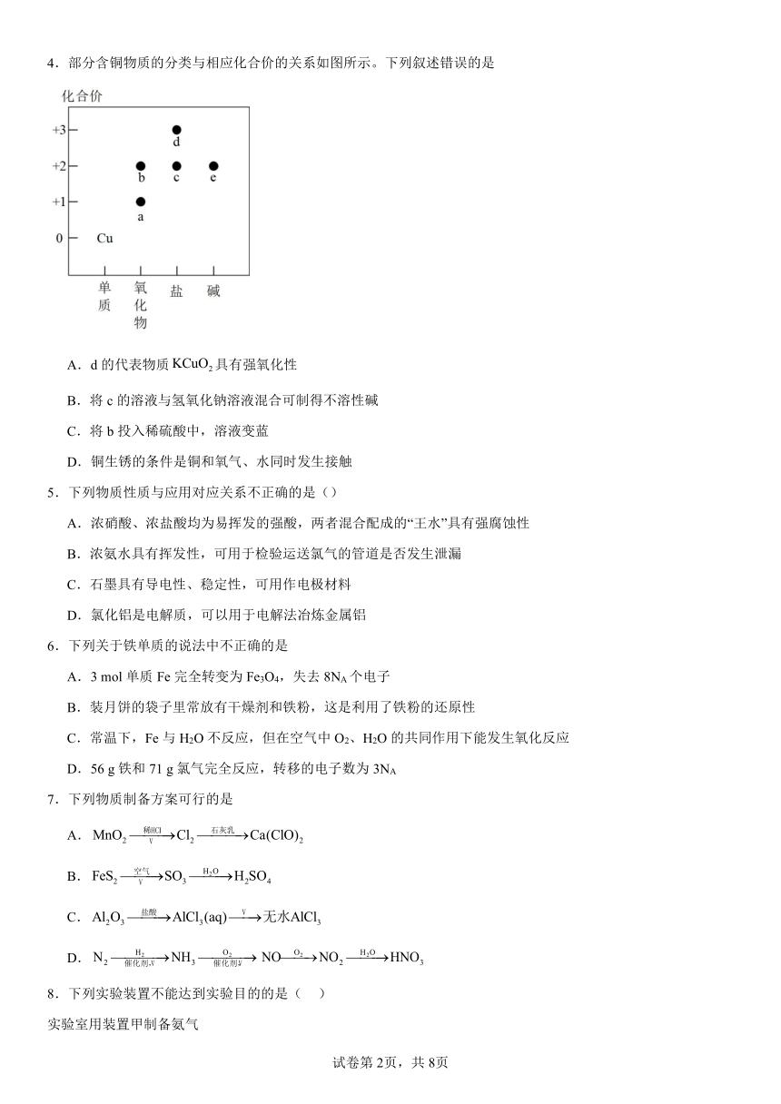 第三章《铁金属材料》测试题（含解析）2023--2024学年上学期高一化学人教版（2019）必修第一册