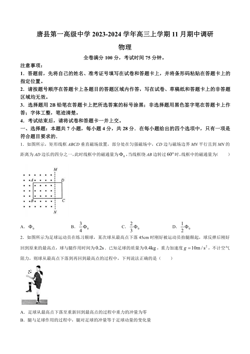 河北省保定市唐县第一高级中学2023-2024学年高三上学期11月期中调研物理试题（含解析）