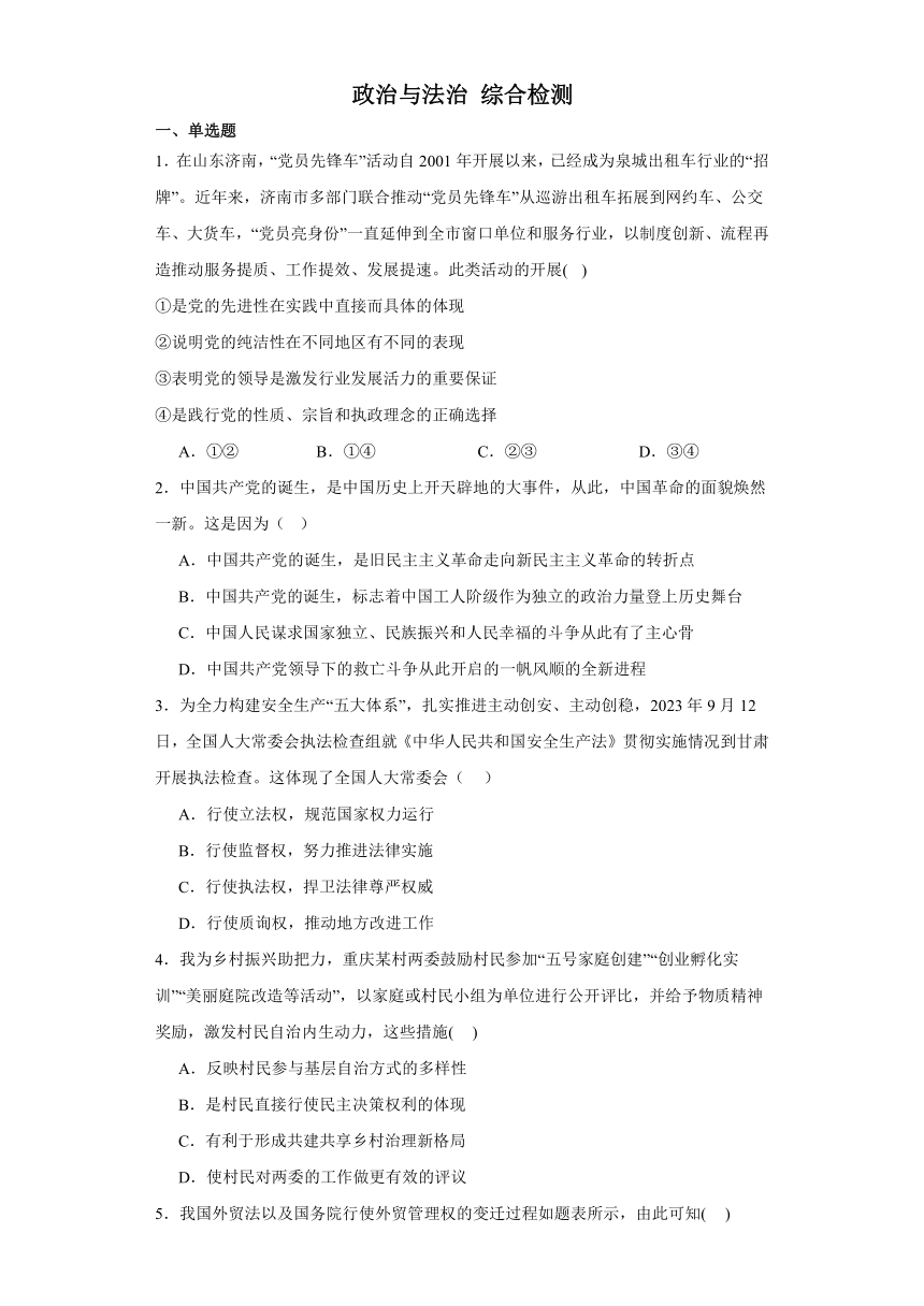 政治与法治 综合检测——2024界高中思想政治统编版必修3一轮复习