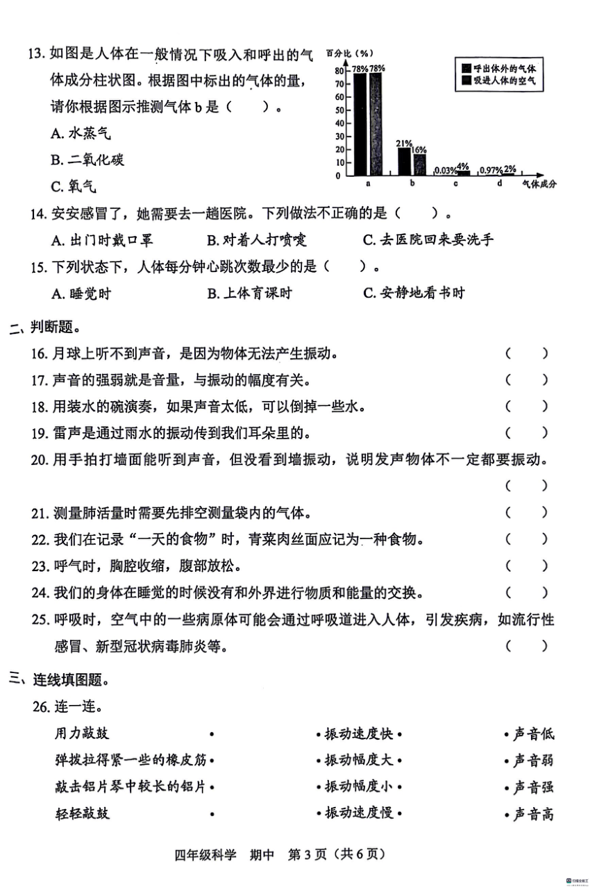 广东省深圳市福田区2023-2024学年四年级上学期11月期中科学试题（扫描版含答案）