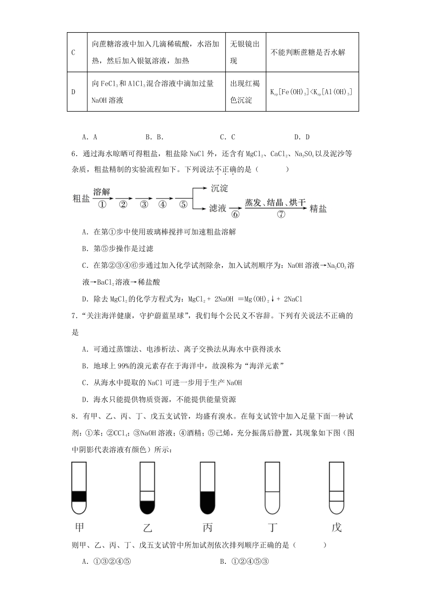 3.3海洋化学资源的综合应用 同步练习（含答案） 2023-2024学年高一上学期化学苏教版（2019）必修第一册