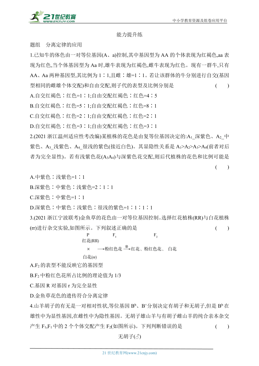 浙科版（2019）高中生物必修2同步练习题：1.1 第2课时　基因的显隐性关系及分离定律的应用（含解析）