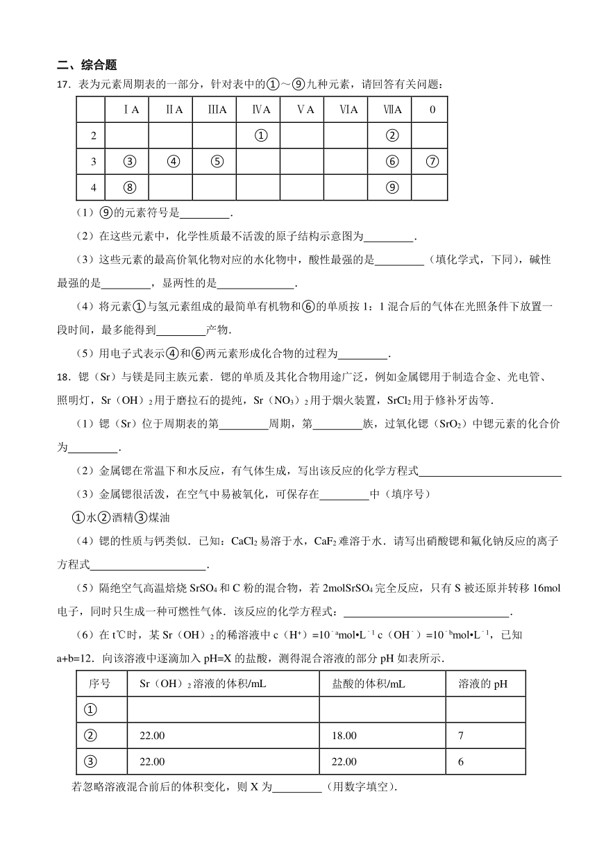 5.1 元素周期律与元素周期表 同步练习 （含解析）2023-2024学年高一上学期化学苏教版（2019）必修第一册