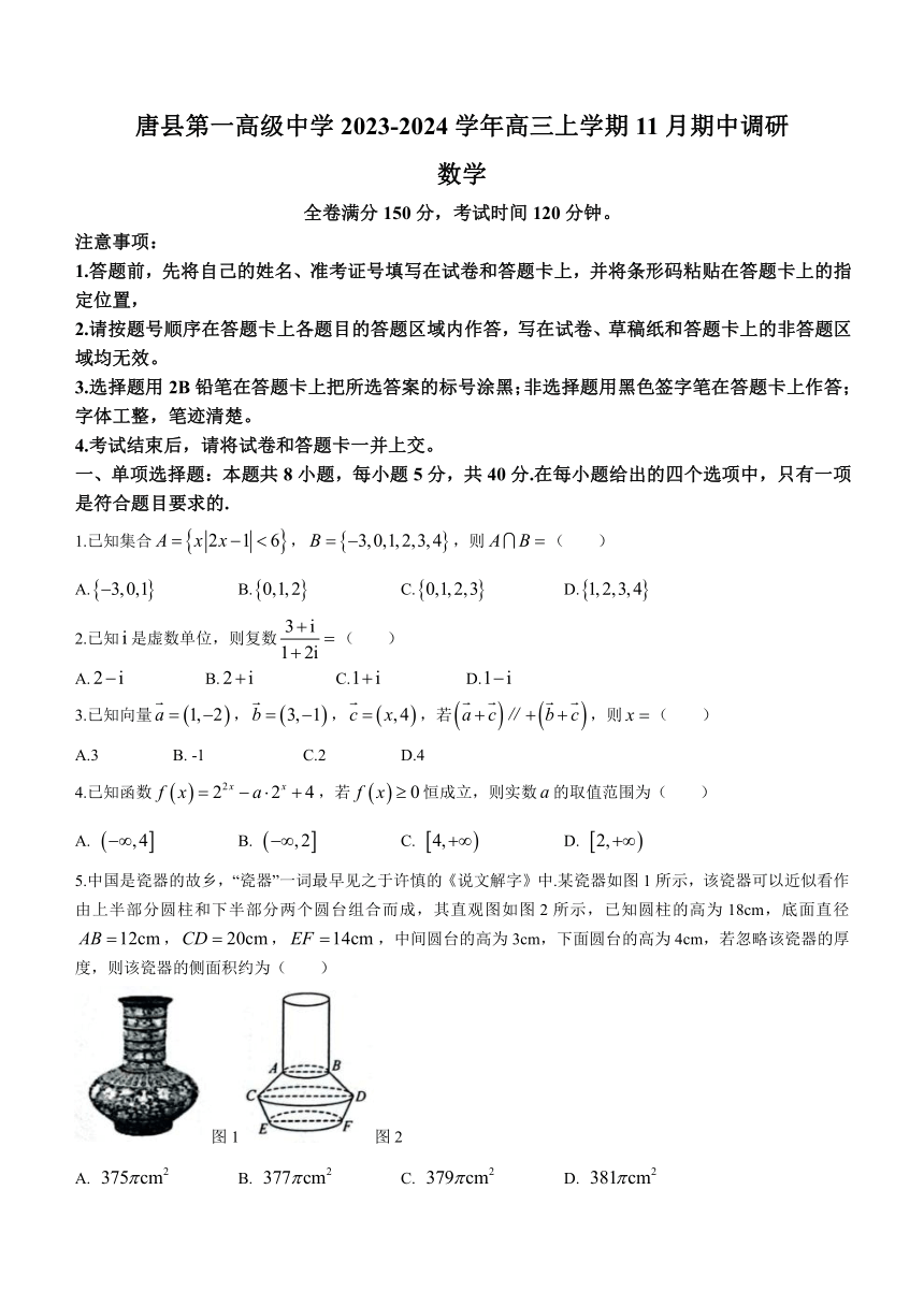 河北省保定市唐县第一高级中学2023-2024学年高三上学期11月期中调研数学试题（含解析）