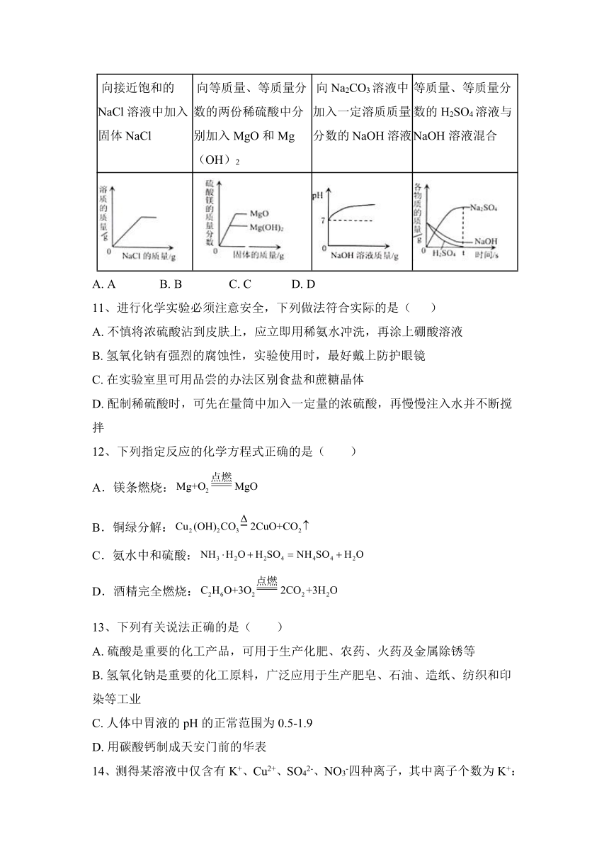 2023—2024学年鲁教版（五四学制）化学九年级全一册第2单元 常见的酸和碱 基础练习（含答案）