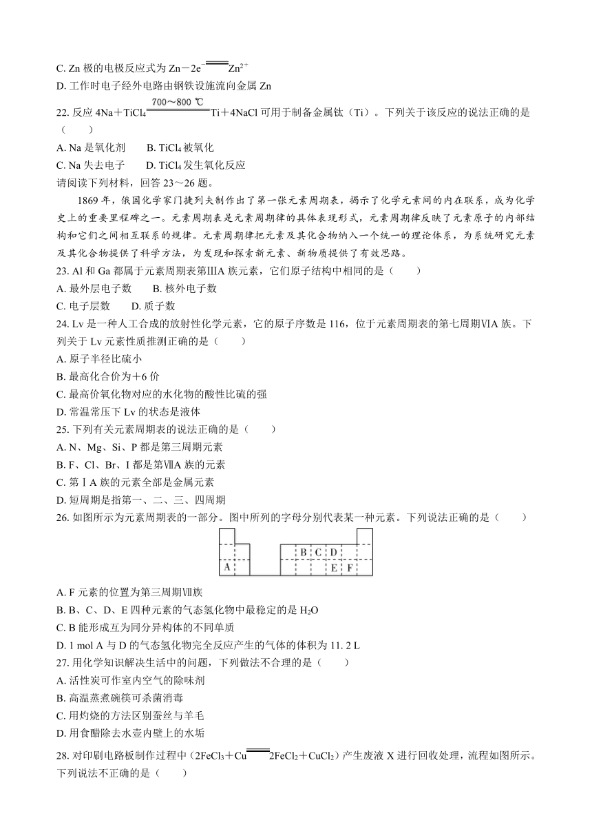 2024年江苏省普通高中学业水平合格性考试模拟试卷（二）化学（含解析）