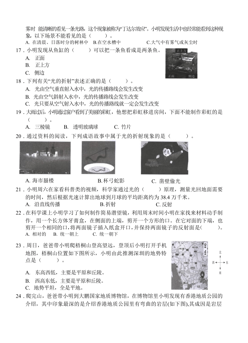 广东省深圳市2023一2024学年五年级上学期科学期中试卷（含答案）