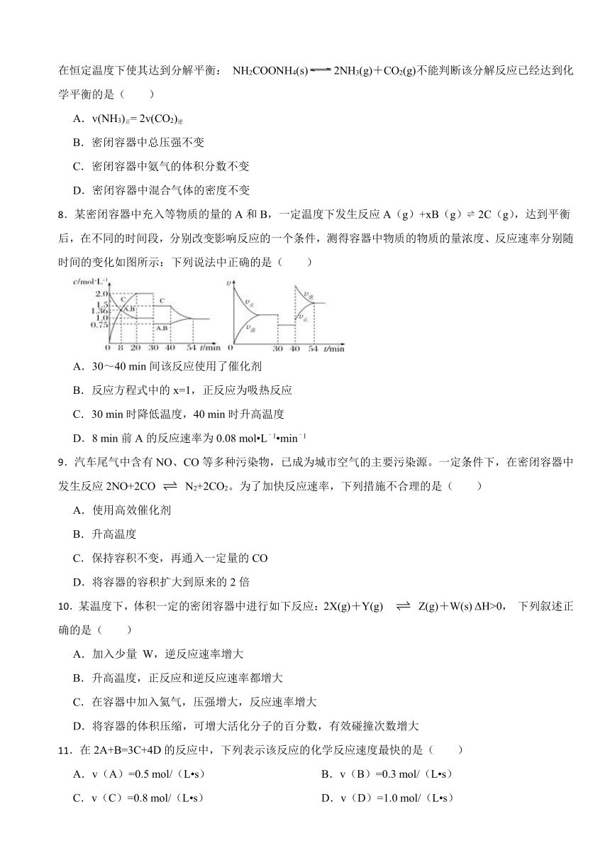 专题2 化学反应速率与化学平衡 单元检测（含解析） 2023-2024学年高二上学期化学苏教版（2019）选择性必修1