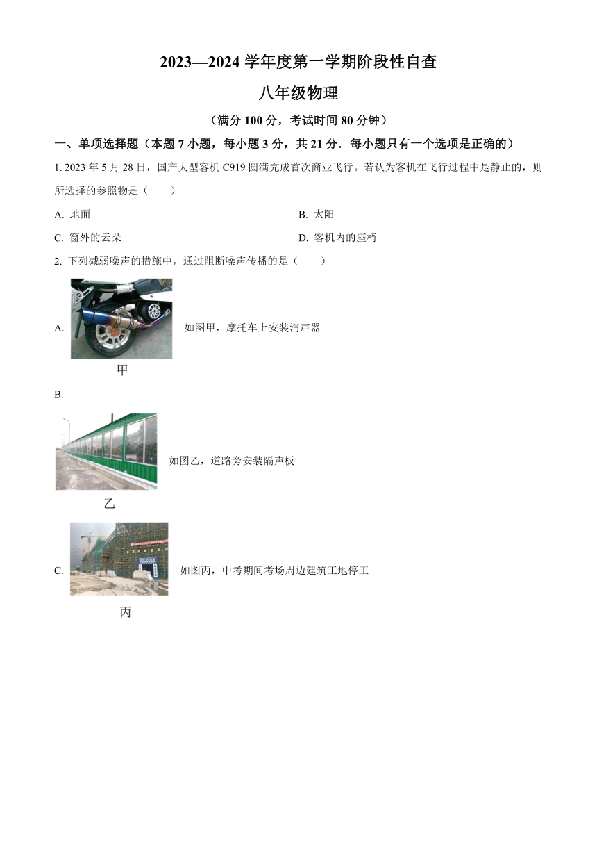 广东省鹤山市2023-2024学年八年级上学期期中物理试题（含解析）