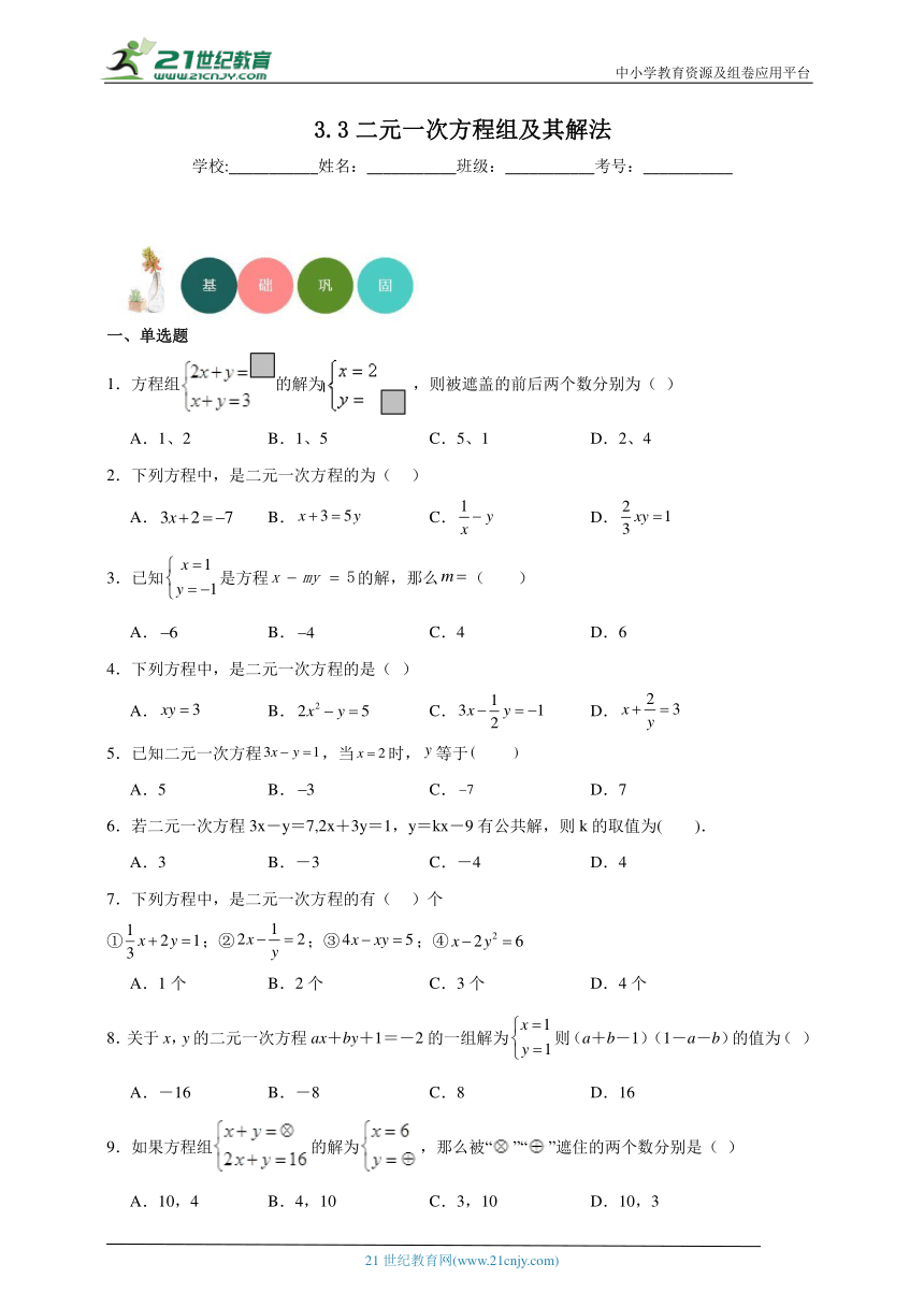 3.3 二元一次方程组及其解法分层练习（含答案）