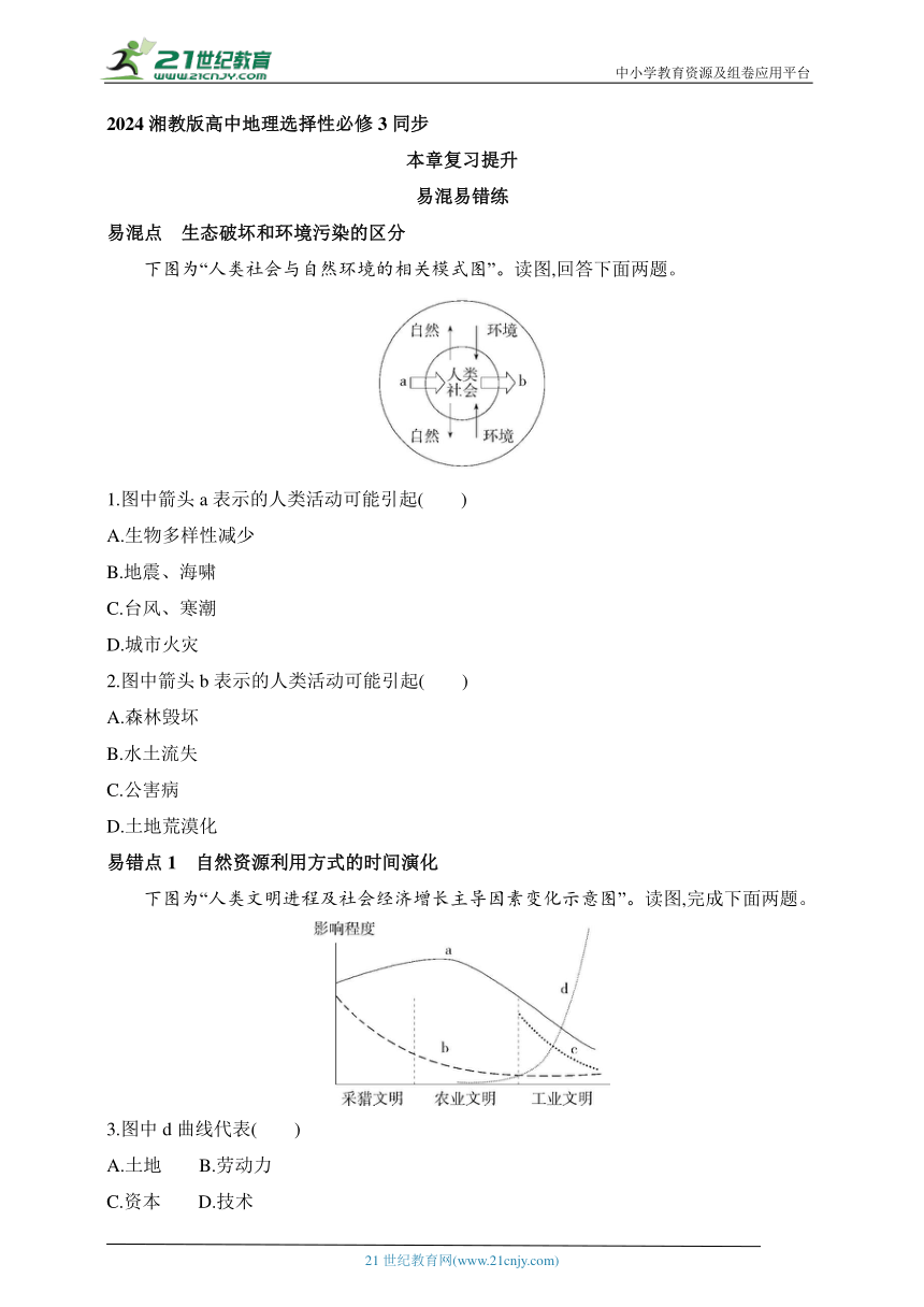 2024湘教版高中地理选择性必修3同步练习题--第一章　资源、环境与人类活动复习提升（含解析）