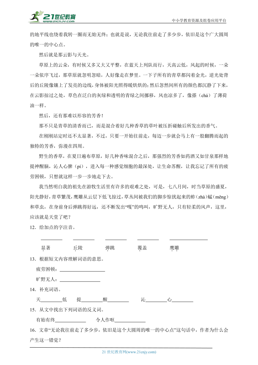 初中语文统编版五四学制六年级上册阅读分析综合练习题（含解析）