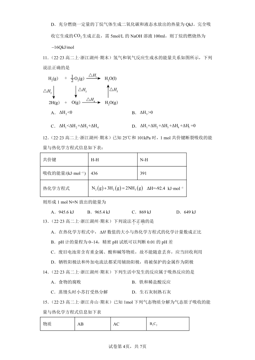 2022-2023学年高二化学上学期期末试题汇编【苏教版化学期末】-01化学反应的热效应（含解析）