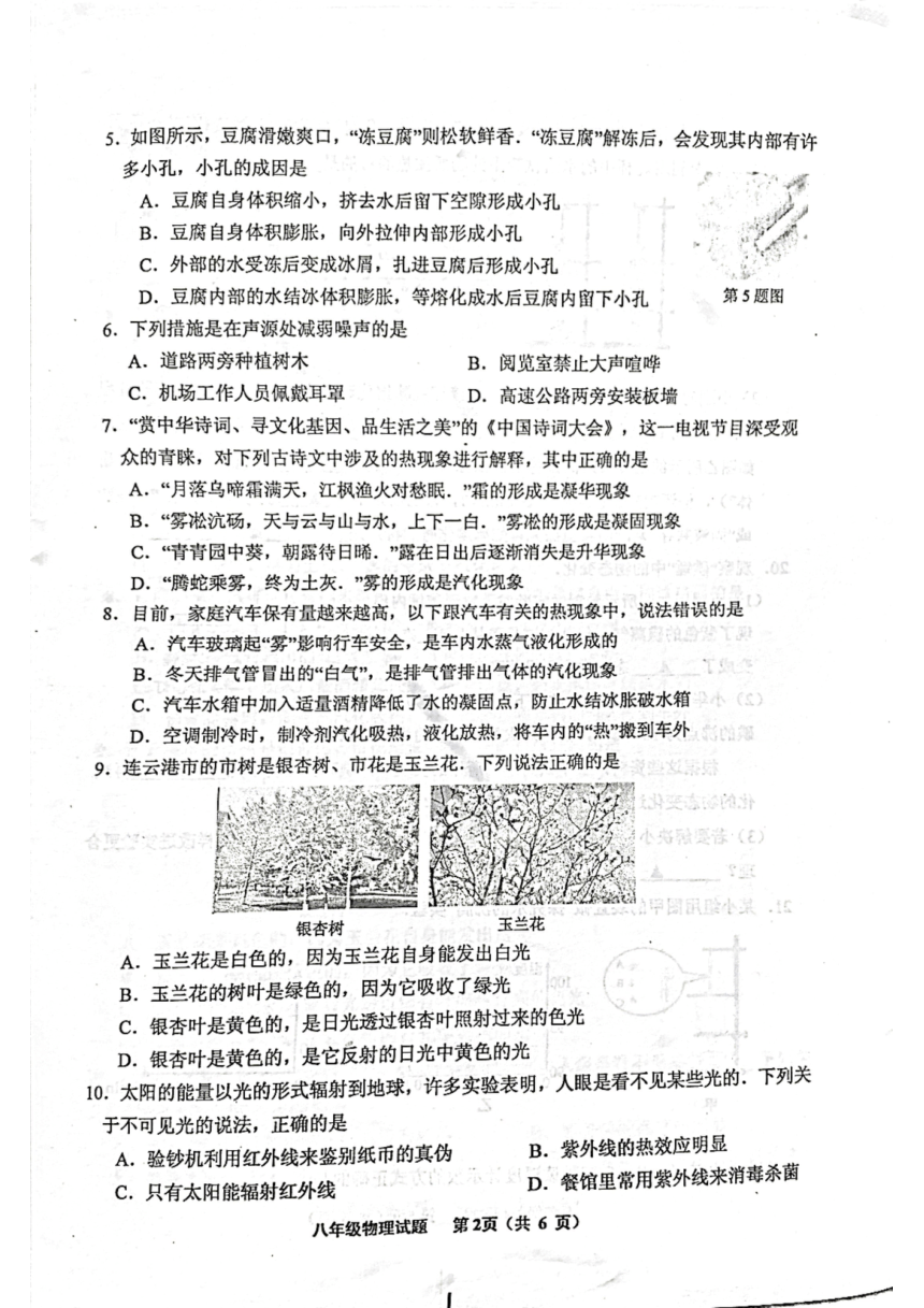 江苏省连云港市赣榆区2023-2024学年八年级上学期11月期中物理试题（PDF版无答案）