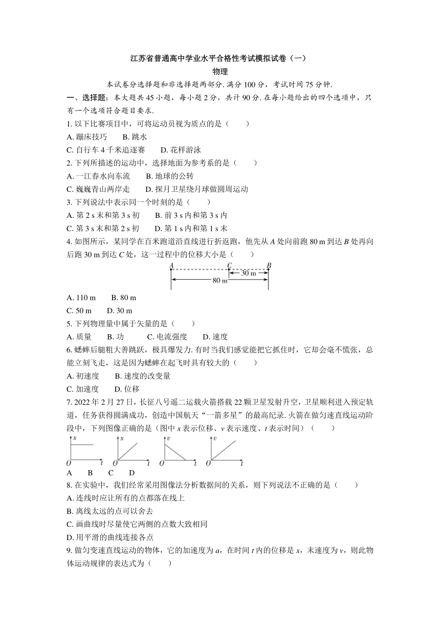 江苏省普通高中学业水平合格性考试模拟试卷（一）物理 （含解析）