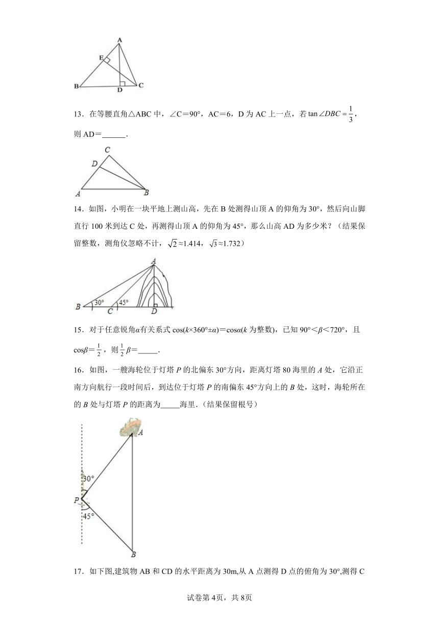 1.6利用三角函数测高分层练习-北师大版数学九年级下册（文字版,有答案）