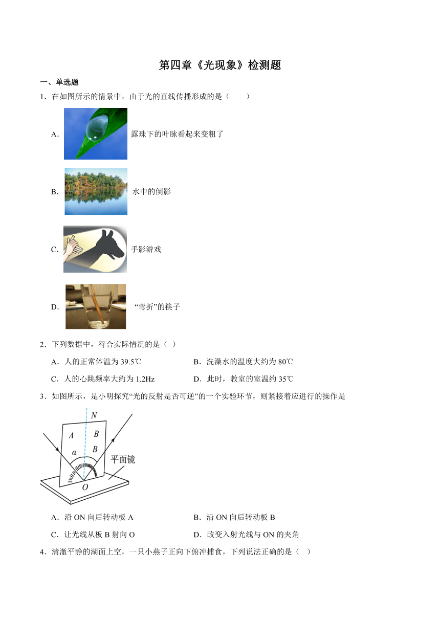 第四章《光现象》检测题（含答案）2023-2024学年人教版初中物理八年级上册