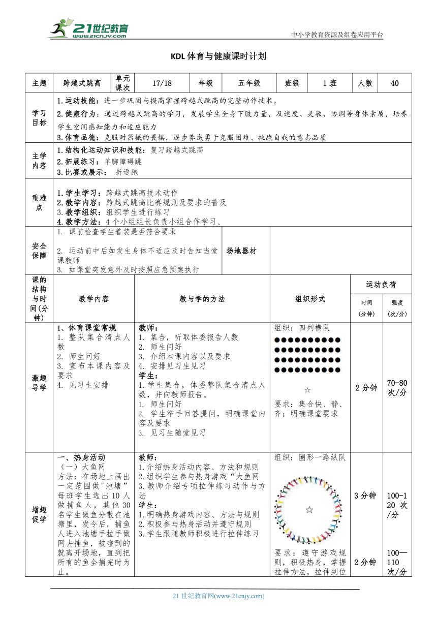 体育5年级（跨越式跳高）17跨越式跳高 大单元课时教案